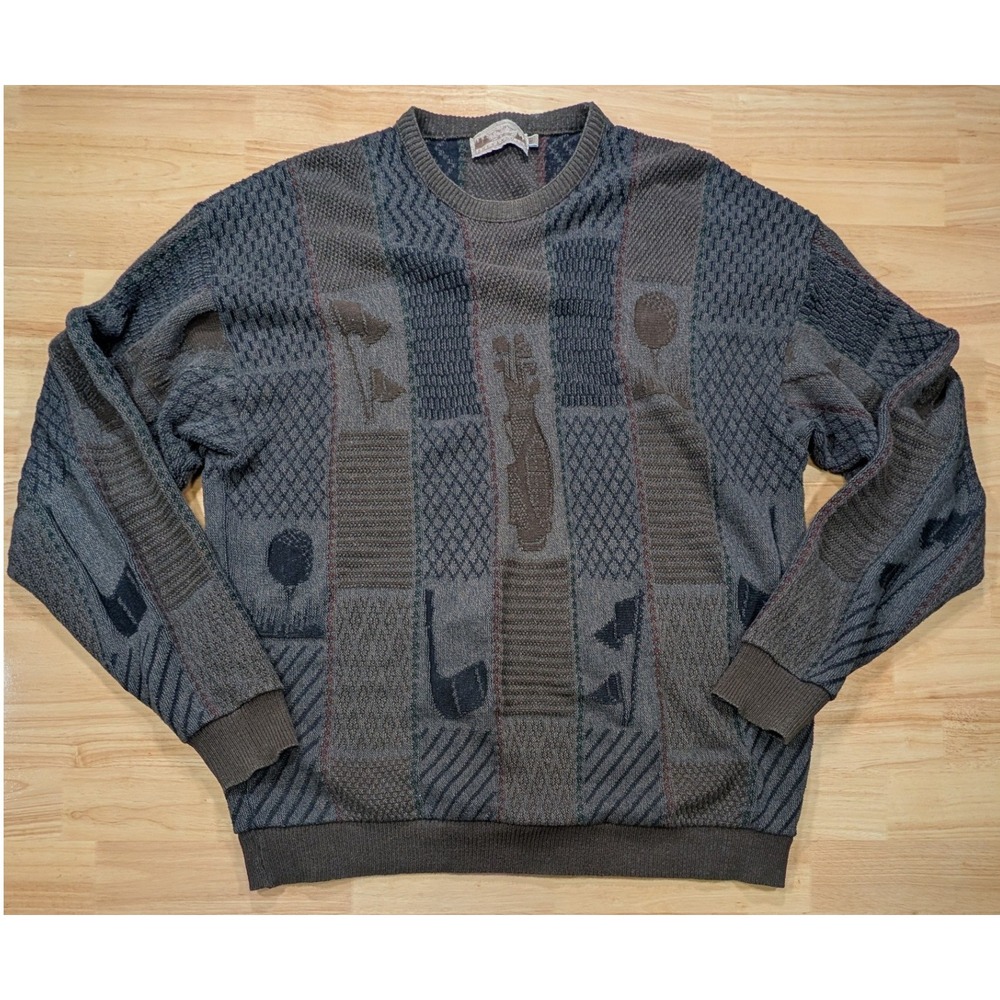 Vintage Shenandoah Golf Sweater Mens XXLT Grey Brown 100% Cotton Made in USA 90s